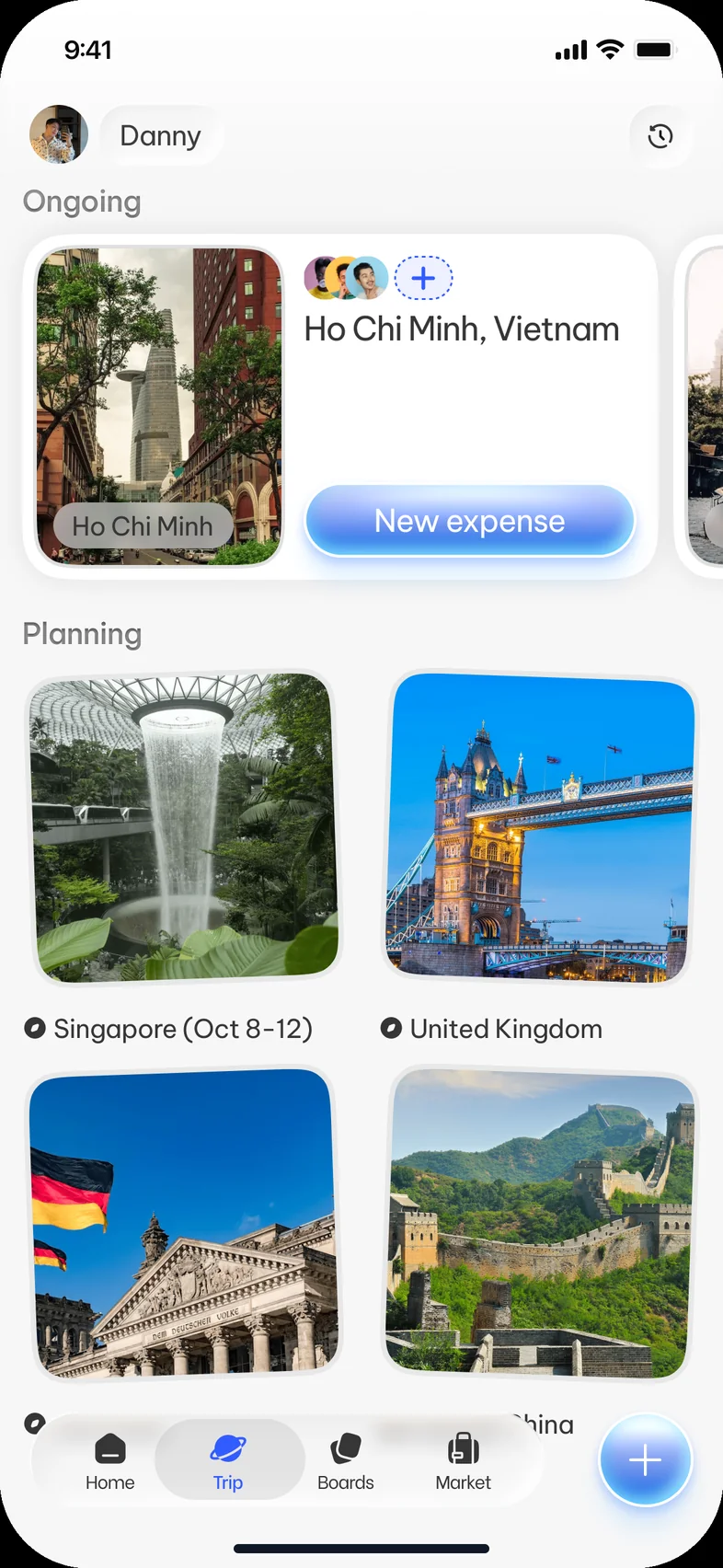OnePlan trip planning with destinations and friends