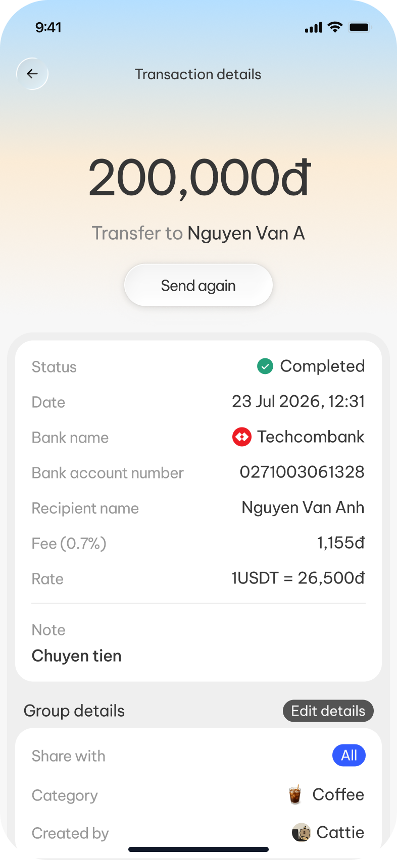 OnePlan payment transaction details