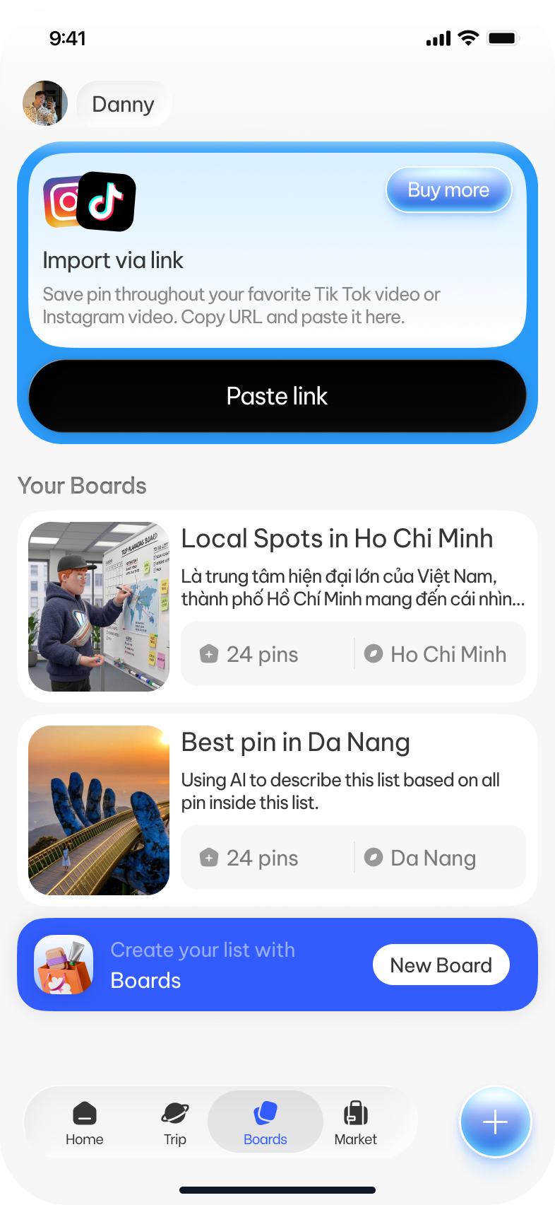 OnePlan Boards of saved places